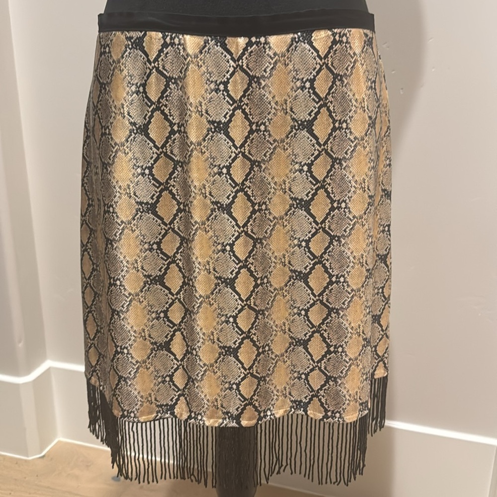 Snake Print Fringe Skirt